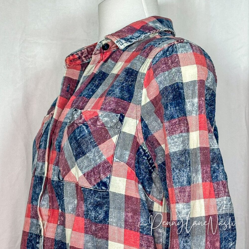 DizzyLizzy Plaid Distressed Button Down Shirt - Picture 5 of 9